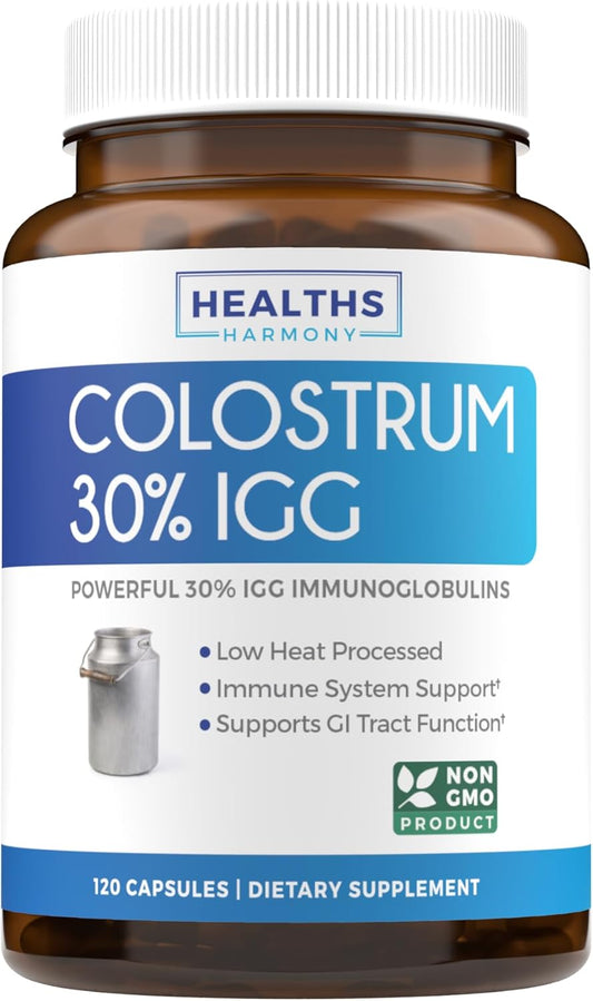 High Potency Colostrum Capsules - 1,000mg (Non-GMO) with 30% IgG Immunoglobulins - Supports Immune System, Gut & Respiratory Health - 120 Capsules