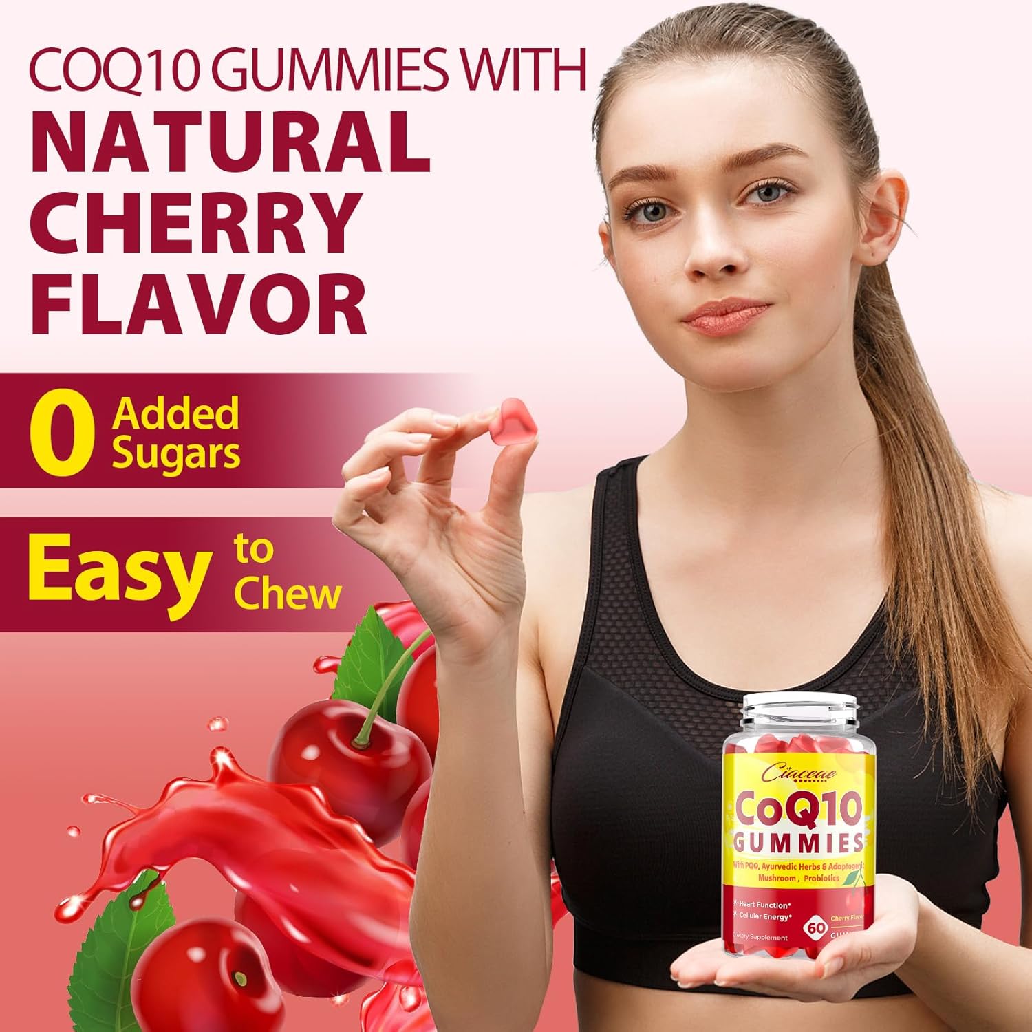 High Potency CoQ10 Gummies with PQQ, Ayurvedic Herbs, Mushroom Blend & Probiotics for Heart, Brain, Energy - 60 Vegan Gummies