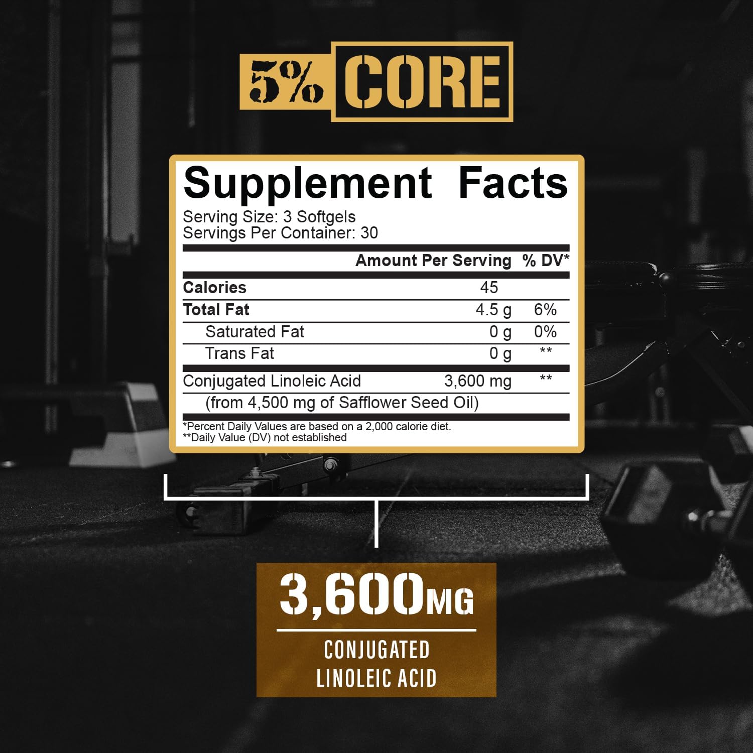 High Potency Core CLA Supplement for Weight Loss, Metabolism & Muscle Support | 3,600mg Conjugated Linoleic Acid | 30 Servings | 90 Softgels