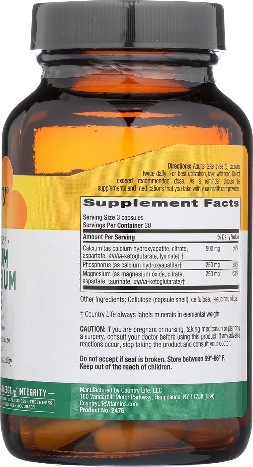 High-Potency Country Life Calcium Magnesium Complex - Gluten-Free Bone Health Supplement with 1000mg Calcium and 500mg Magnesium