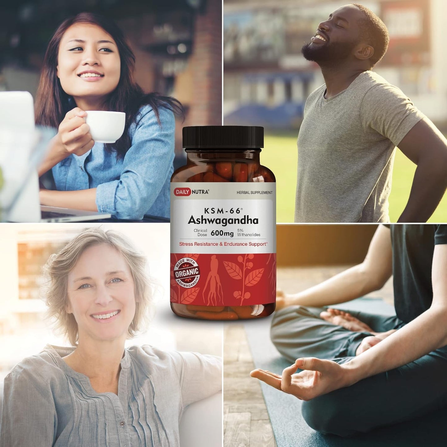 High Potency DailyNutra KSM-66 Ashwagandha Organic Root Extract Capsules - Supports Relaxation, Focus, & Energy - 90 Count