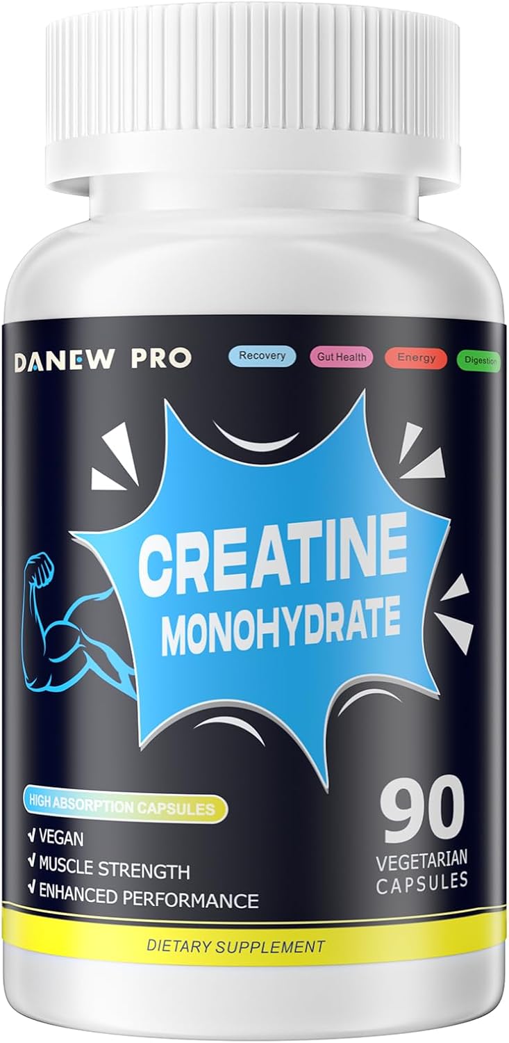 High Potency DANEW Pro Creatine Monohydrate Capsules - 90 Count, Gluten Free & Non-GMO Formula, 2500mg Per Serving