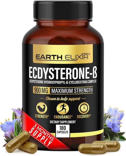 High Potency Earth Elixir Ecdysterone Supplements for Men - 900mg (180 Capsules) - Muscle Building Formula with 95% Beta Ecdysterone - Made in USA
