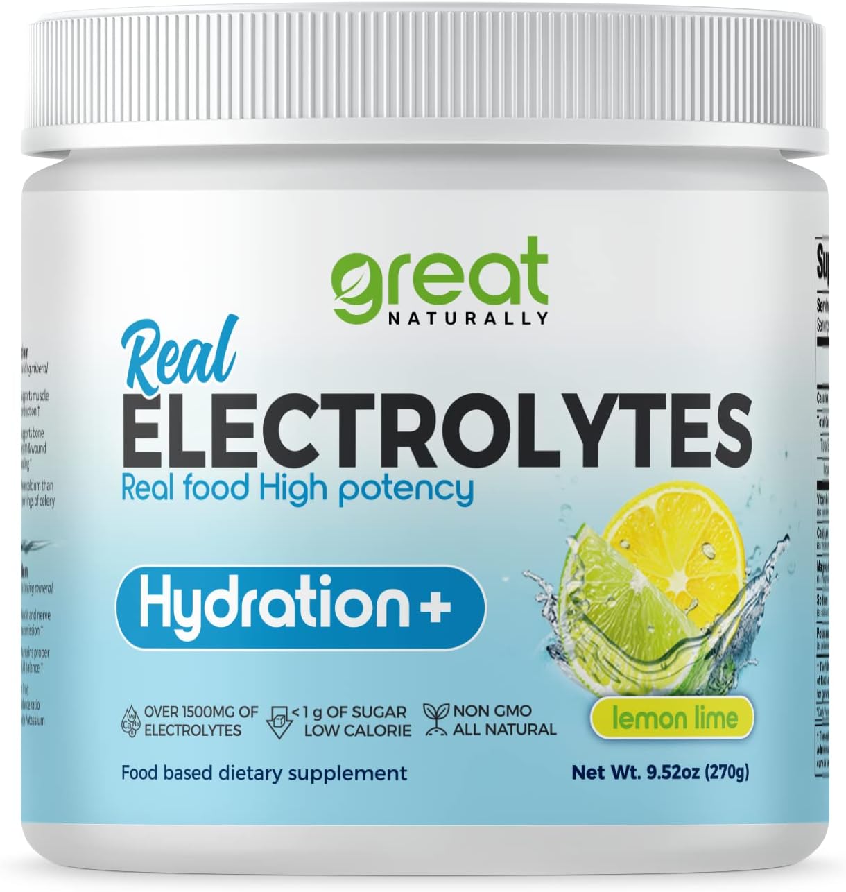 High Potency Electrolyte Powder Drink Mix | Lemon Lime Flavor | Natural Hydration Supplement | 30 Servings