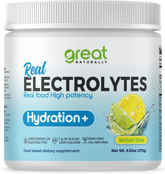 High Potency Electrolyte Powder Drink Mix | Lemon Lime Flavor | Natural Hydration Supplement | 30 Servings