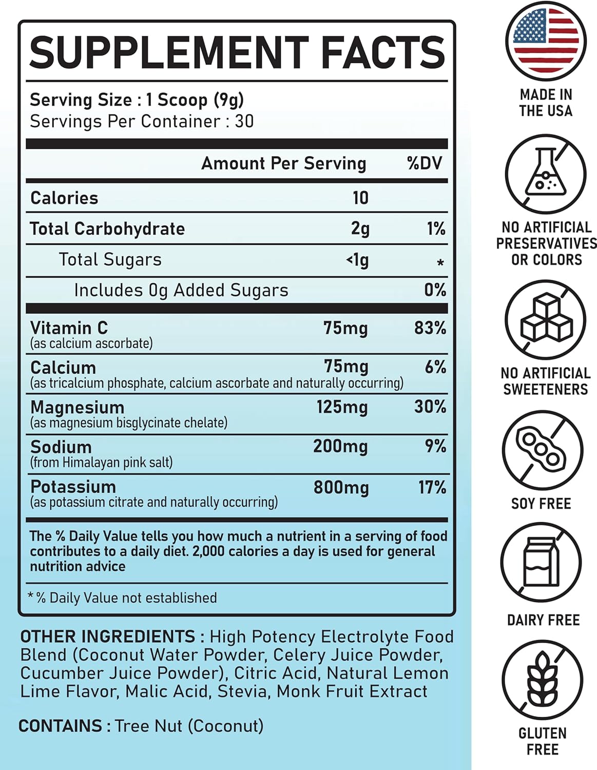 High Potency Electrolyte Powder Drink Mix | Lemon Lime Flavor | Natural Hydration Supplement | 30 Servings