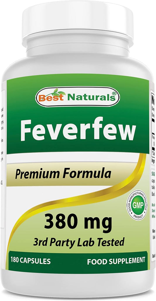 High Potency Feverfew Supplement - 380 mg, 180 Capsules - All-Natural Formula for Headache Relief and Overall Wellness