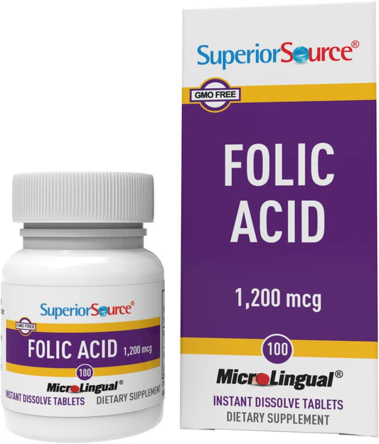 High Potency Folic Acid Vitamin B9 1200 mcg Sublingual Tablets, 100 Count