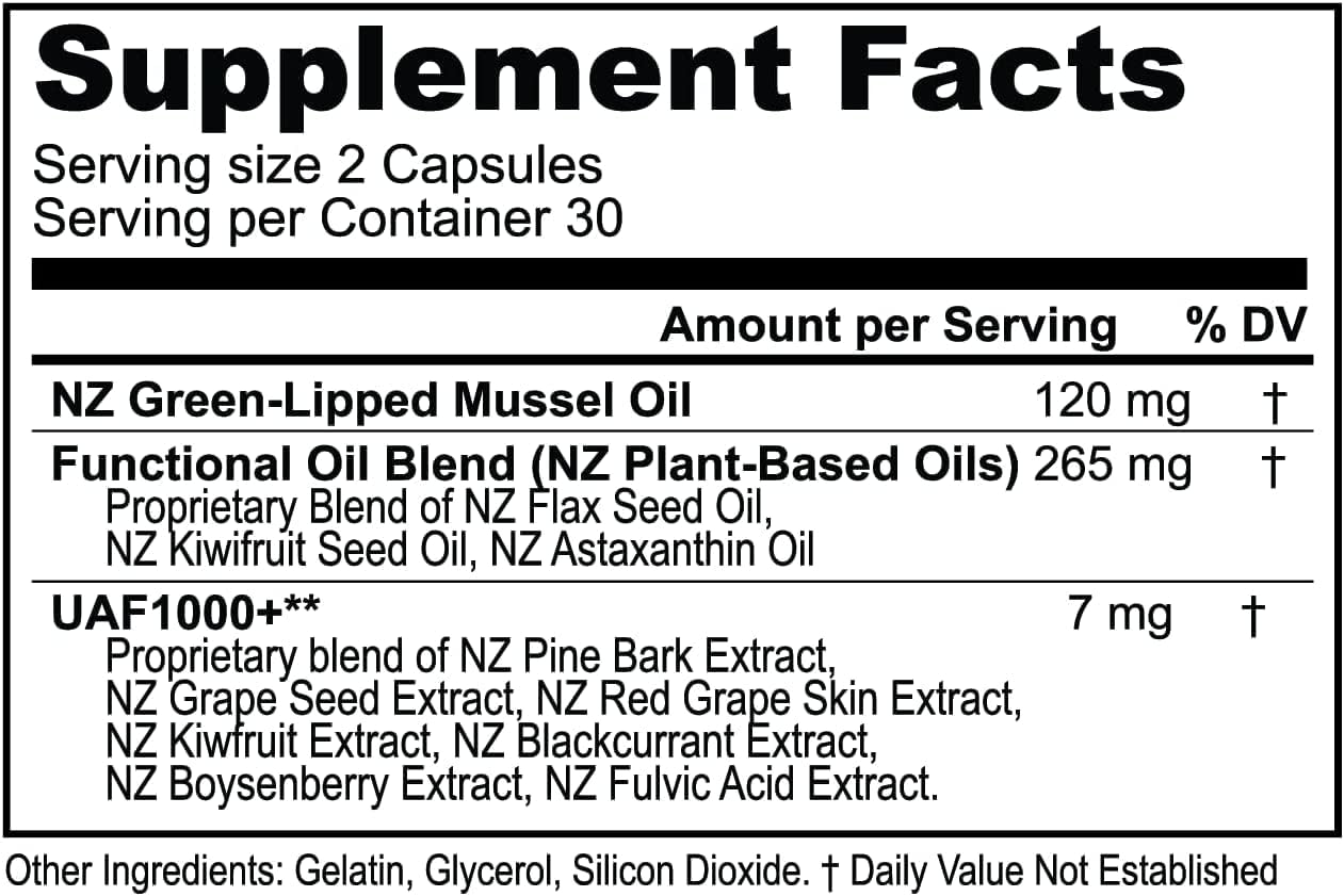 High Potency FREZZOR Omega 3 Black Green Lipped Mussel Oil Softgels & Bone Broth Protein Combo for Joint Comfort & Mobility, 2 Bottles, 60 Softgels