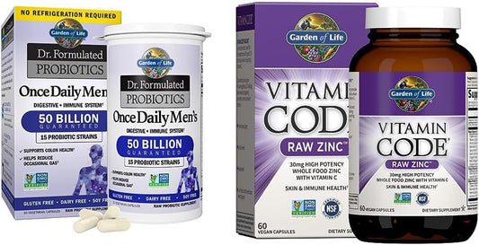High Potency Garden of Life Probiotics for Men with 50 Billion CFU, 15 Probiotics, Raw Zinc, Vitamin C, and Multimineral Supplements