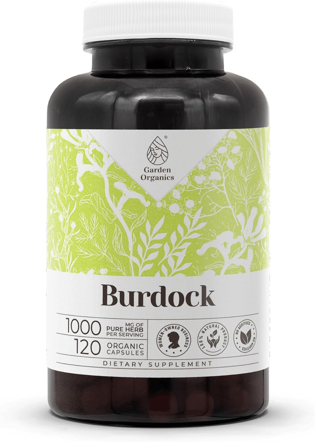 High-Potency Garden Organics Burdock Capsules | Herbal Dietary Supplements with Vegetable Capsules | Arctium lappa Dried Root | 120 Capsules