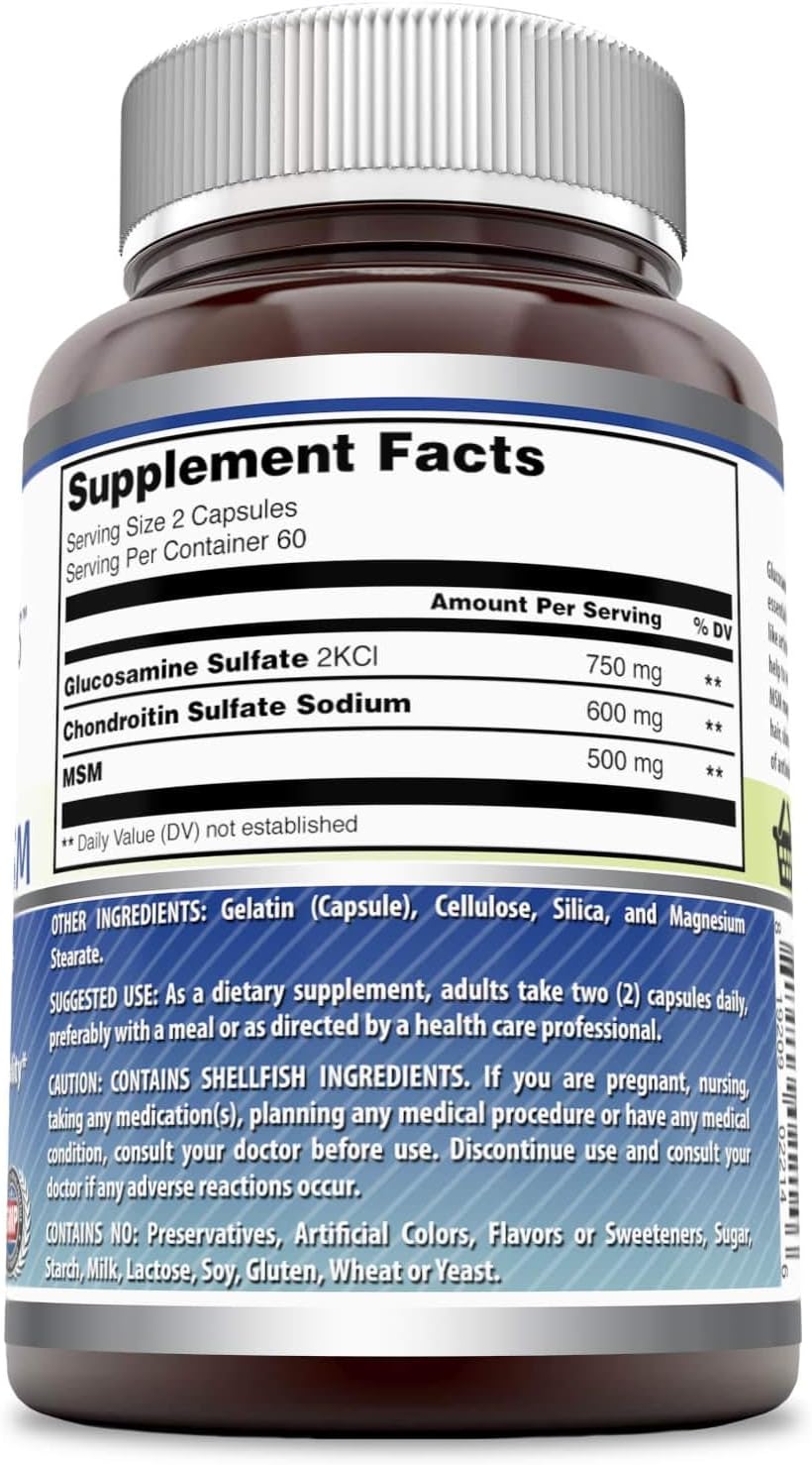 High Potency Glucosamine Chondroitin MSM 1850mg Capsules | Joint Health Supplement | Non-GMO, Gluten Free | Made in USA (120 Count)