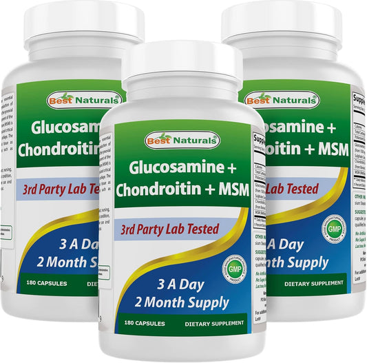High Potency Glucosamine Chondroitin MSM Joint Supplements, 2600mg, 180 Count x 3 Pack