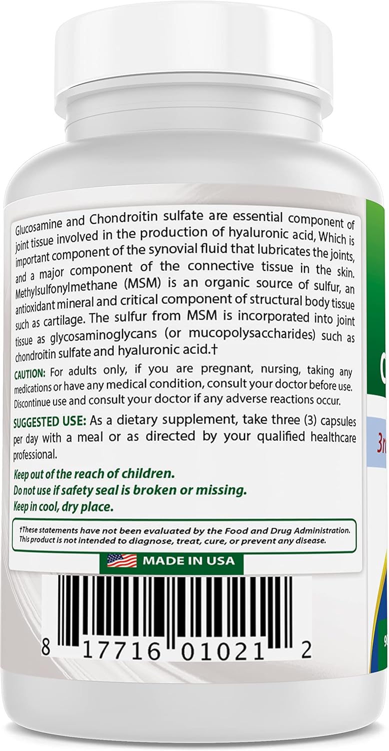 High-Potency Glucosamine Chondroitin MSM Supplements, 2600mg per Serving, 90 Capsules - 90 Count Pack