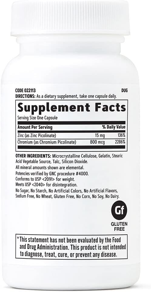 High Potency GNC Chromium Picolinate Supplement - 800mcg, 60 Capsules