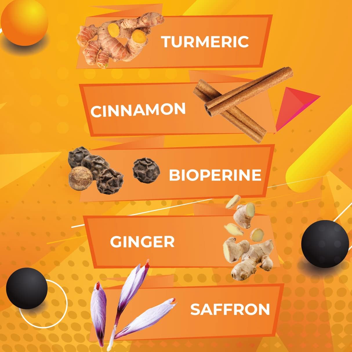 High Potency Golden Saffron Turmeric Curcumin Supplement with Bioperine, Saffron, Cinnamon, and Ginger - Non-GMO, Gluten-Free - Made in USA for Better Effectiveness