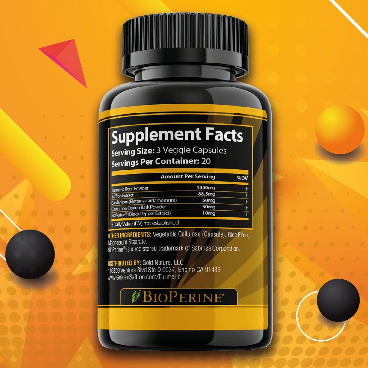 High Potency Golden Saffron Turmeric Curcumin Supplement with Bioperine, Saffron, Cinnamon, and Ginger - Non-GMO, Gluten-Free - Made in USA for Better Effectiveness