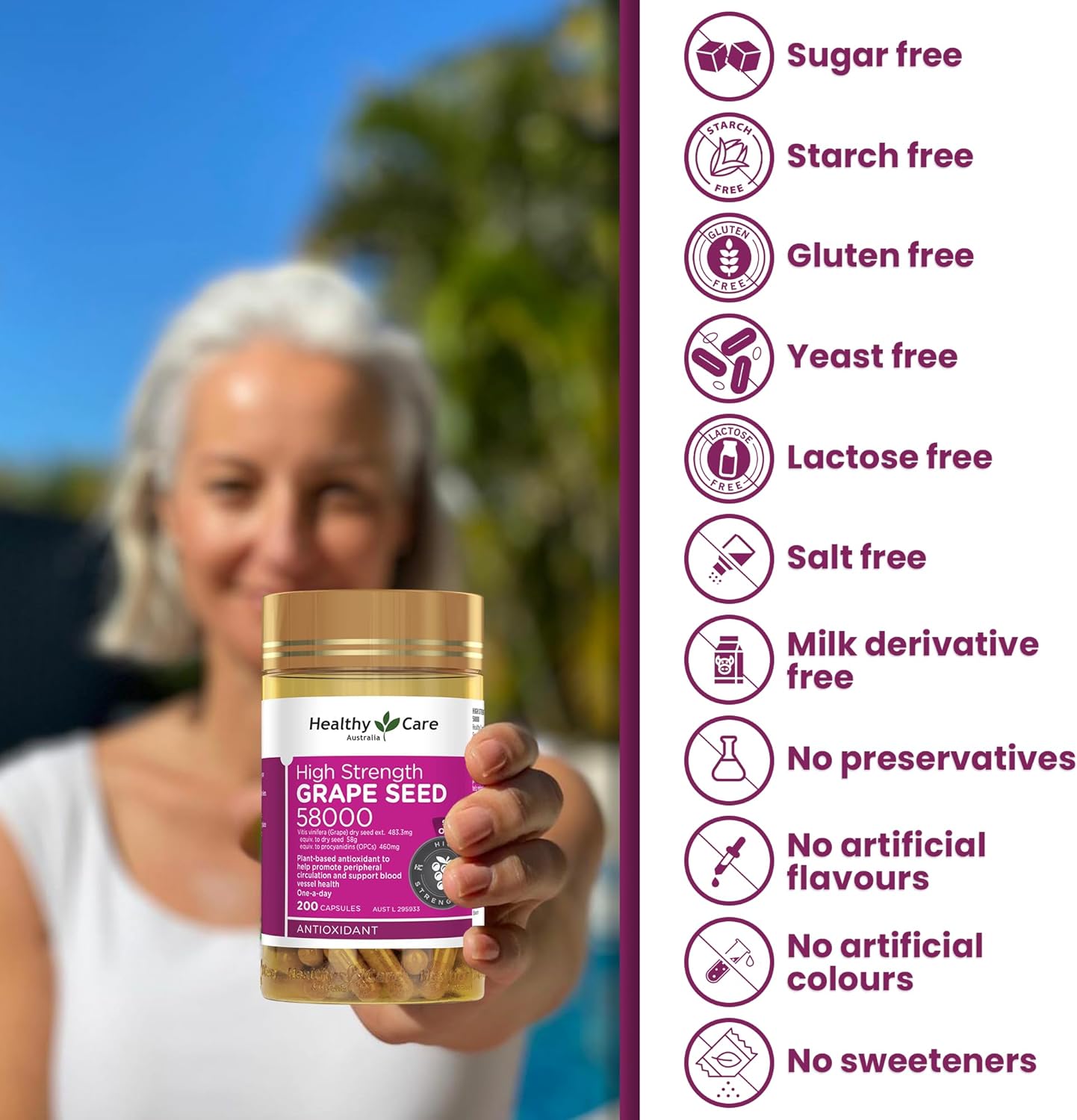 High Potency Grape Seed Extract Capsules - 58000 Strength, 200 Count - Antioxidant Supplement for Wellness and Immune Support