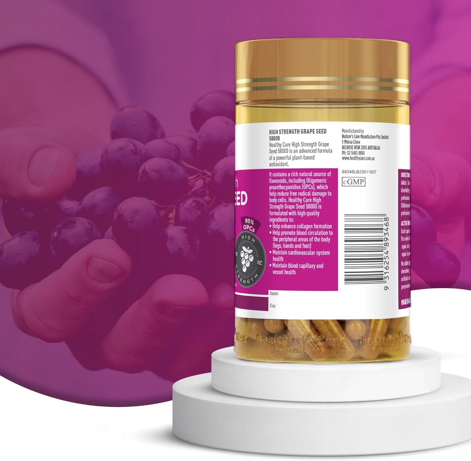 High Potency Grape Seed Extract Capsules - 58000 Strength, 200 Count - Antioxidant Supplement for Wellness and Immune Support