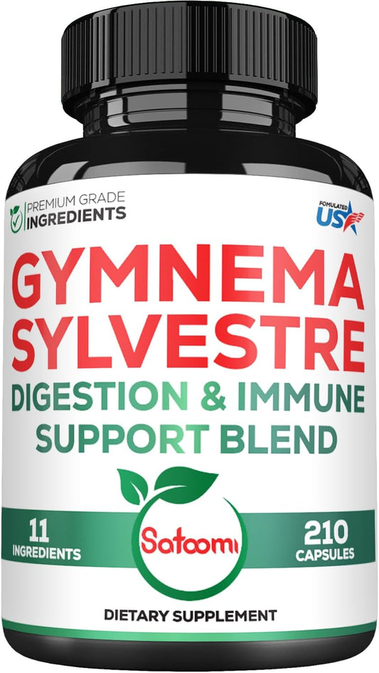 High Potency Gymnema Sylvestre Supplements - 1000mg - 210 Capsules with Gymnema Extract 20:1, Berberine HCl, Quercetin - Immune, Digestive Health Support
