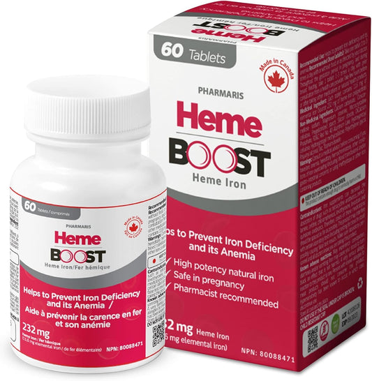 High Potency Hemeboost Iron Supplement - 60 Tablets with 11.6mg Heme Iron - Gentle on Stomach - Safe for Pregnancy - High Absorption Iron Pills for Adults
