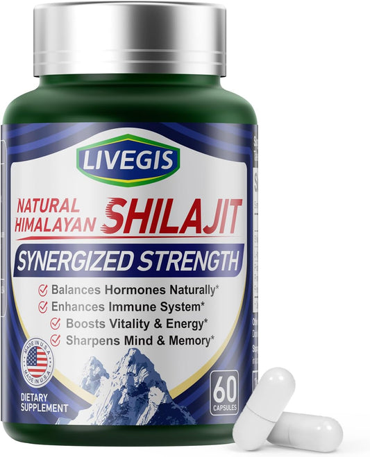 High-Potency Himalayan Shilajit Capsules for Balancing Hormones and Boosting Immunity - 60 Count Organic Supplement