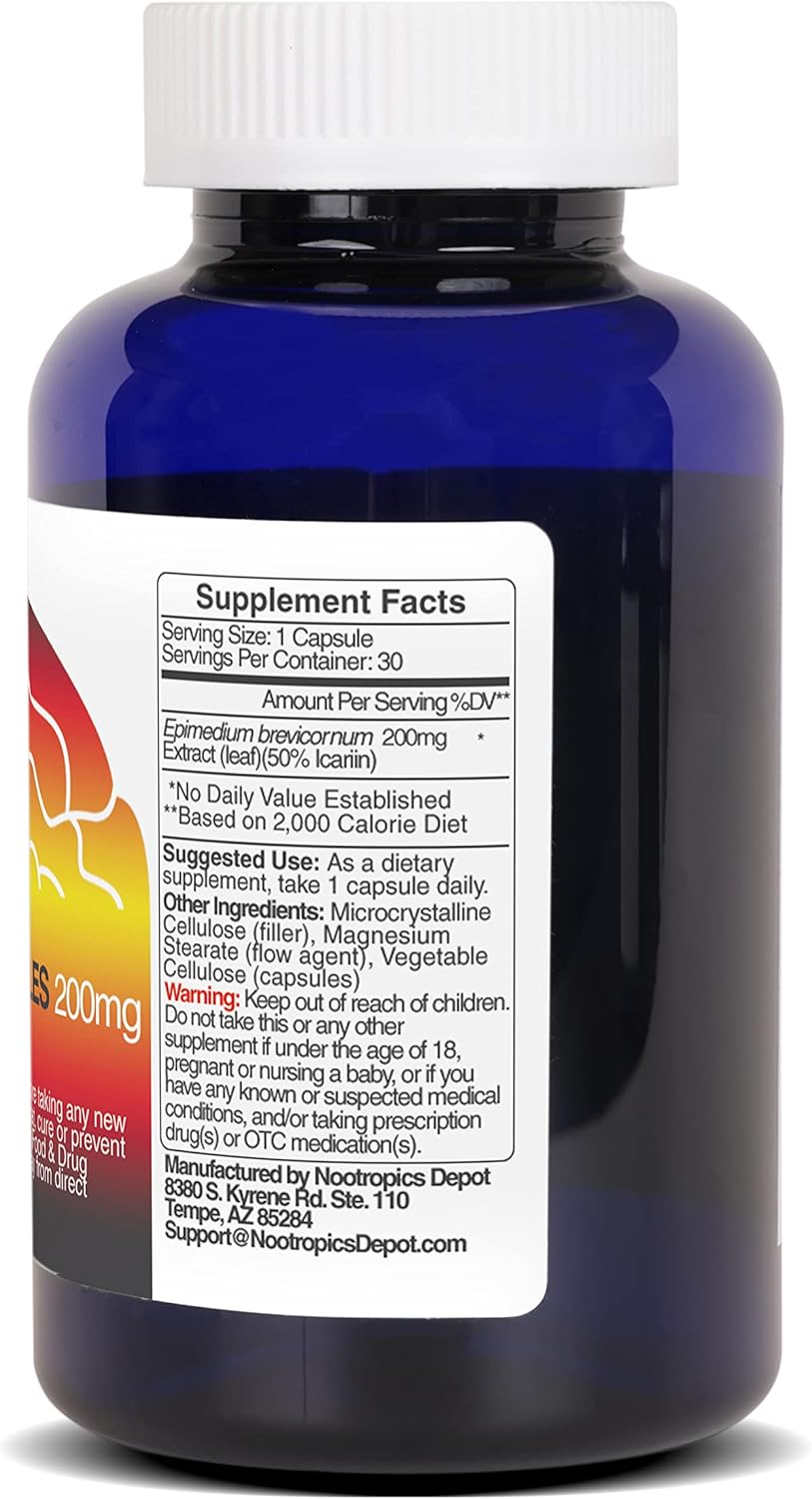 High-Potency Horny Goat Weed Capsules | 200mg | 30 Count | 50% Icariin | Epimedium Brevicornum