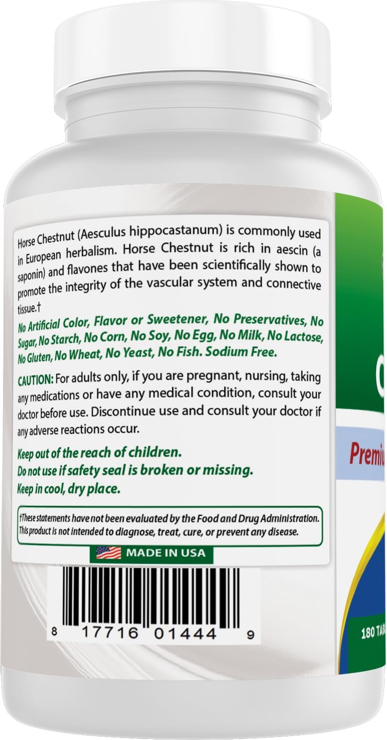 High Potency Horse Chestnut Extract 300mg - 180 Tablets | Natural Supplement for Circulation Support