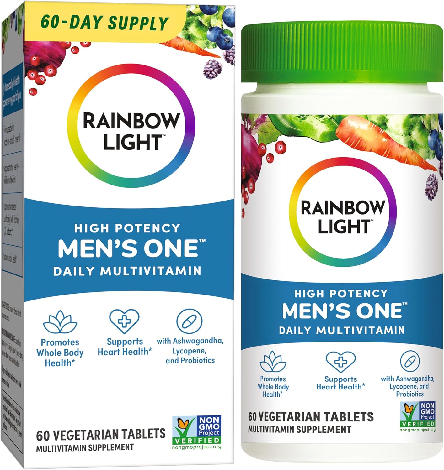 High-Potency Immune Support Men's Daily Multivitamin with Vitamin C, D, Zinc - Vegetarian - 60 Count