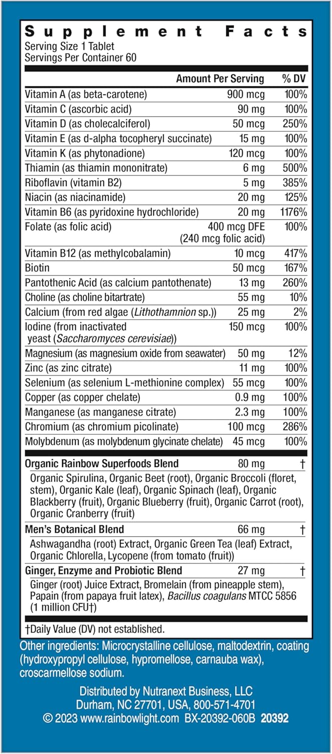High-Potency Immune Support Men's Daily Multivitamin with Vitamin C, D, Zinc - Vegetarian - 60 Count