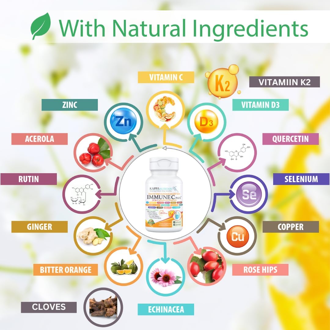 High Potency Immune Support Supplement with Quercetin, Vitamin C, Zinc, Vitamin D3, Selenium, Copper, Acerola, Ginger, Rutin, Bitter Orange, Rose Hips, Echinacea - 60 Count