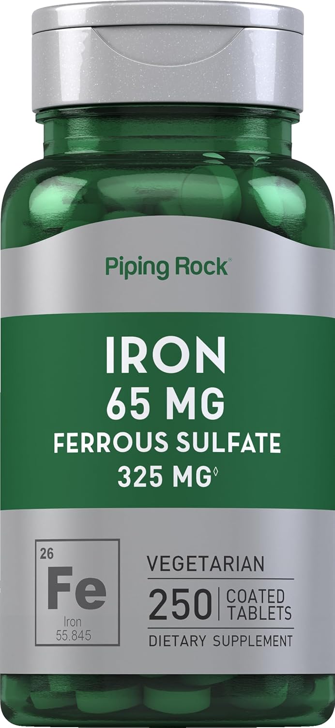 High Potency Iron Ferrous Sulfate 65 mg Supplement 250 Tablets - Vegetarian, Non-GMO, Gluten Free Formula