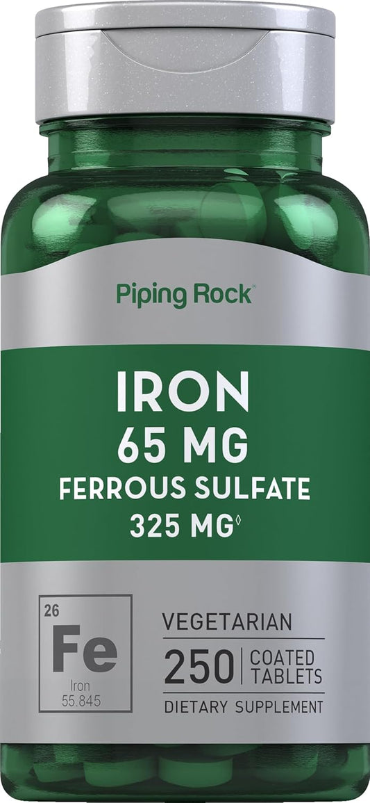 High Potency Iron Ferrous Sulfate 65 mg Supplement 250 Tablets - Vegetarian, Non-GMO, Gluten Free Formula