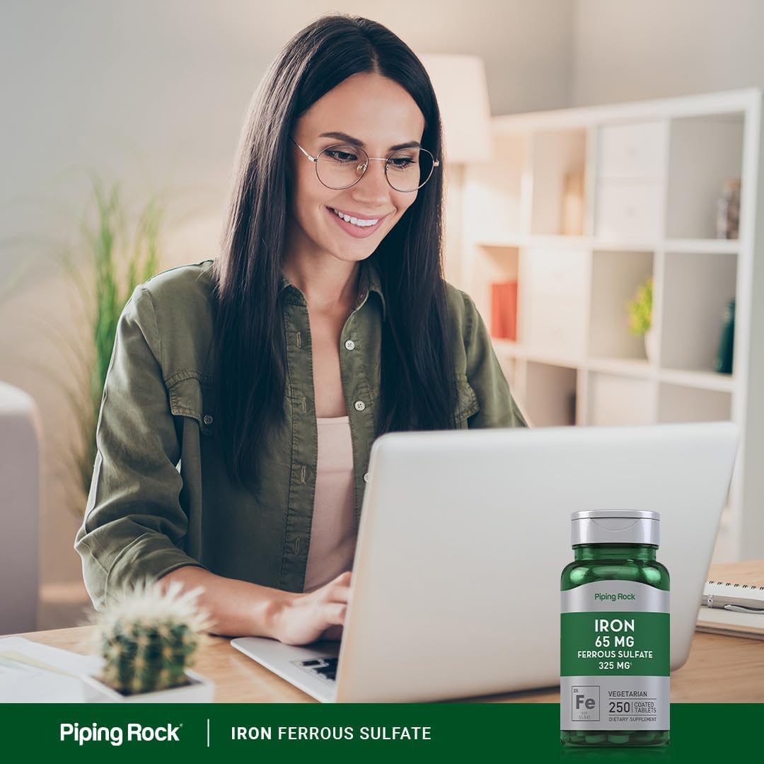 High Potency Iron Ferrous Sulfate 65 mg Supplement 250 Tablets - Vegetarian, Non-GMO, Gluten Free Formula