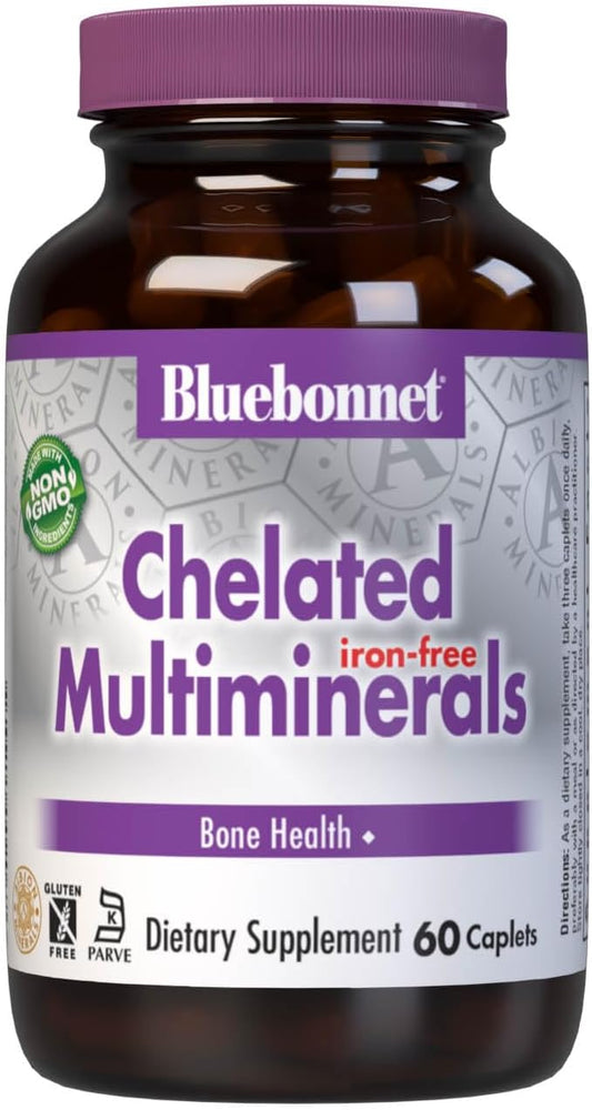 High Potency Iron-Free Chelated Multiminerals with Albion Chelated Minerals - Soy-Free, Gluten-Free, Non-GMO, Kosher Certified - 60 Caplets