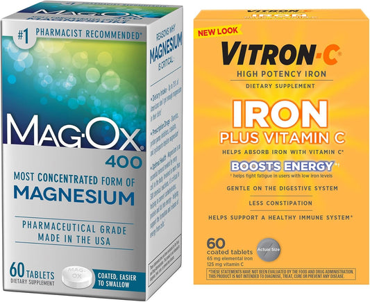 High Potency Iron & Magnesium Mineral Supplements, 60ct Each - Vitron-C & Mag-Ox 400