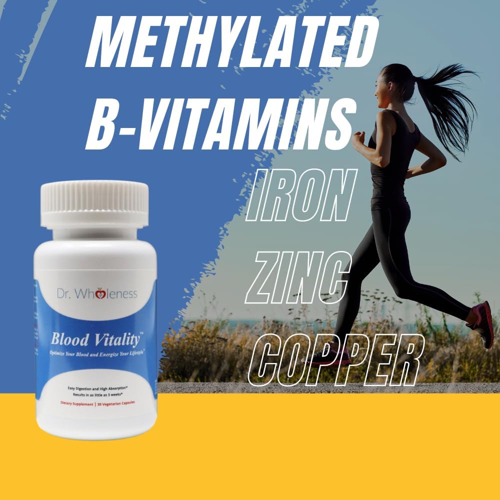 High Potency Iron Supplement for Boosting Energy and Ferritin Levels | Non-Constipating Daily Multivitamin | Dr. Wholeness Blood Vitality Formula | 30 Capsules