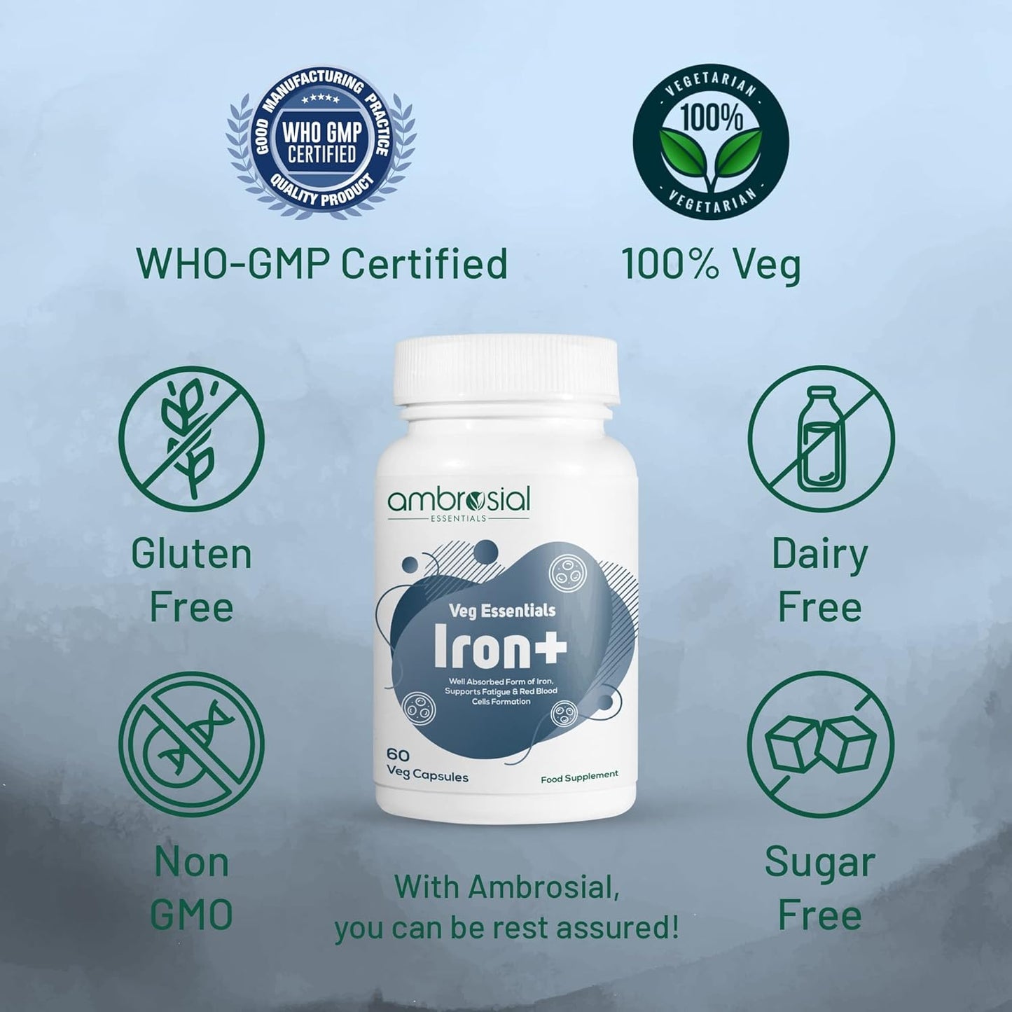High Potency Iron Supplement with 25mg per Capsule - Pack of 1-60 Capsules