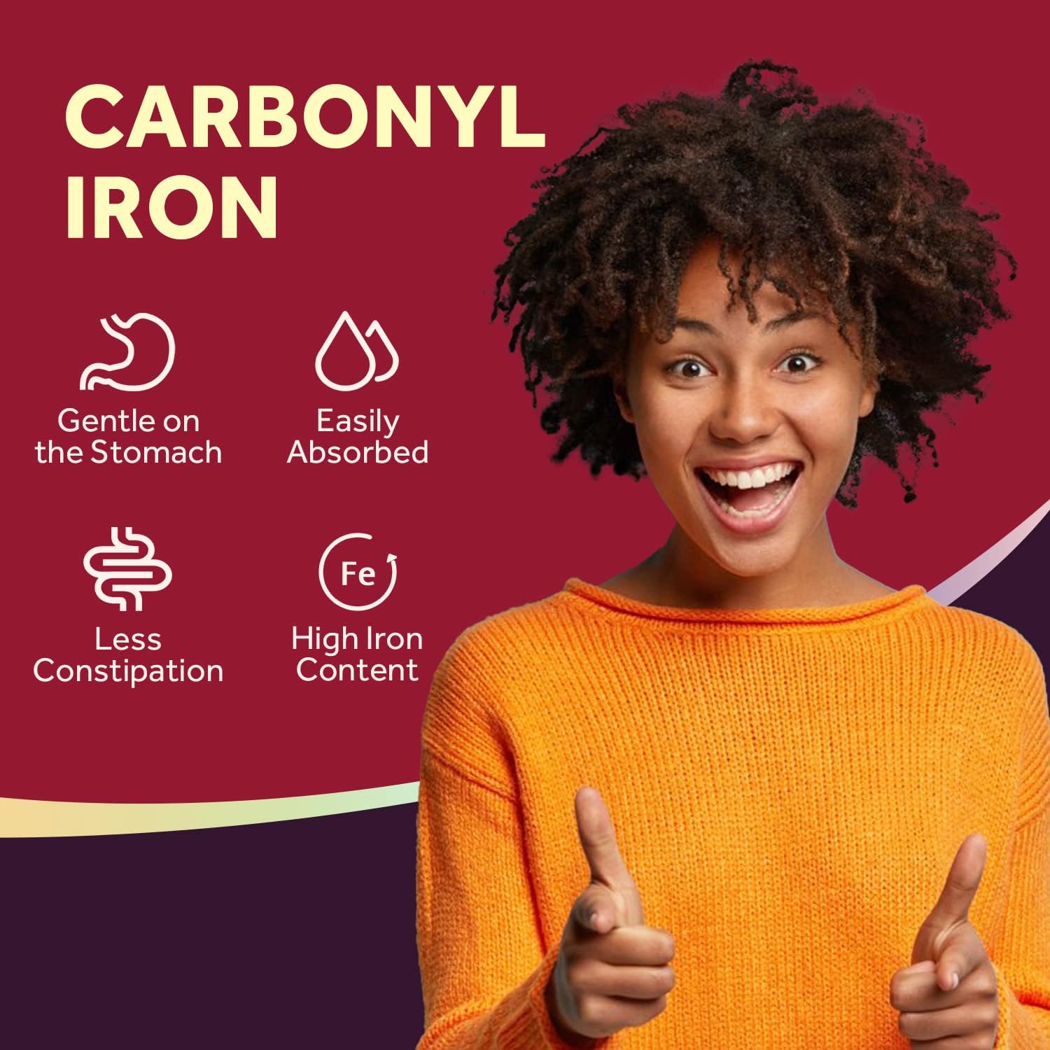 High Potency Iron Supplement with Vitamin C for Red Blood Cells & Immunity - 65 mg Iron Pills - Vegan & Non-GMO - 60 Tablets