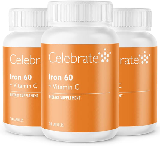 High Potency Iron & Vitamin C Supplement for Bariatric Patients - 60mg Iron, 60mg Vitamin C - Supports WLS, Vertical Sleeve & Gastric Bypass (90 Capsules)