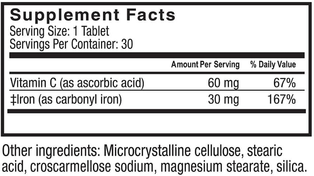High Potency Iron & Vitamin C Supplement for Bariatric Patients - 60mg Iron, 60mg Vitamin C - Supports WLS, Vertical Sleeve & Gastric Bypass (90 Capsules)