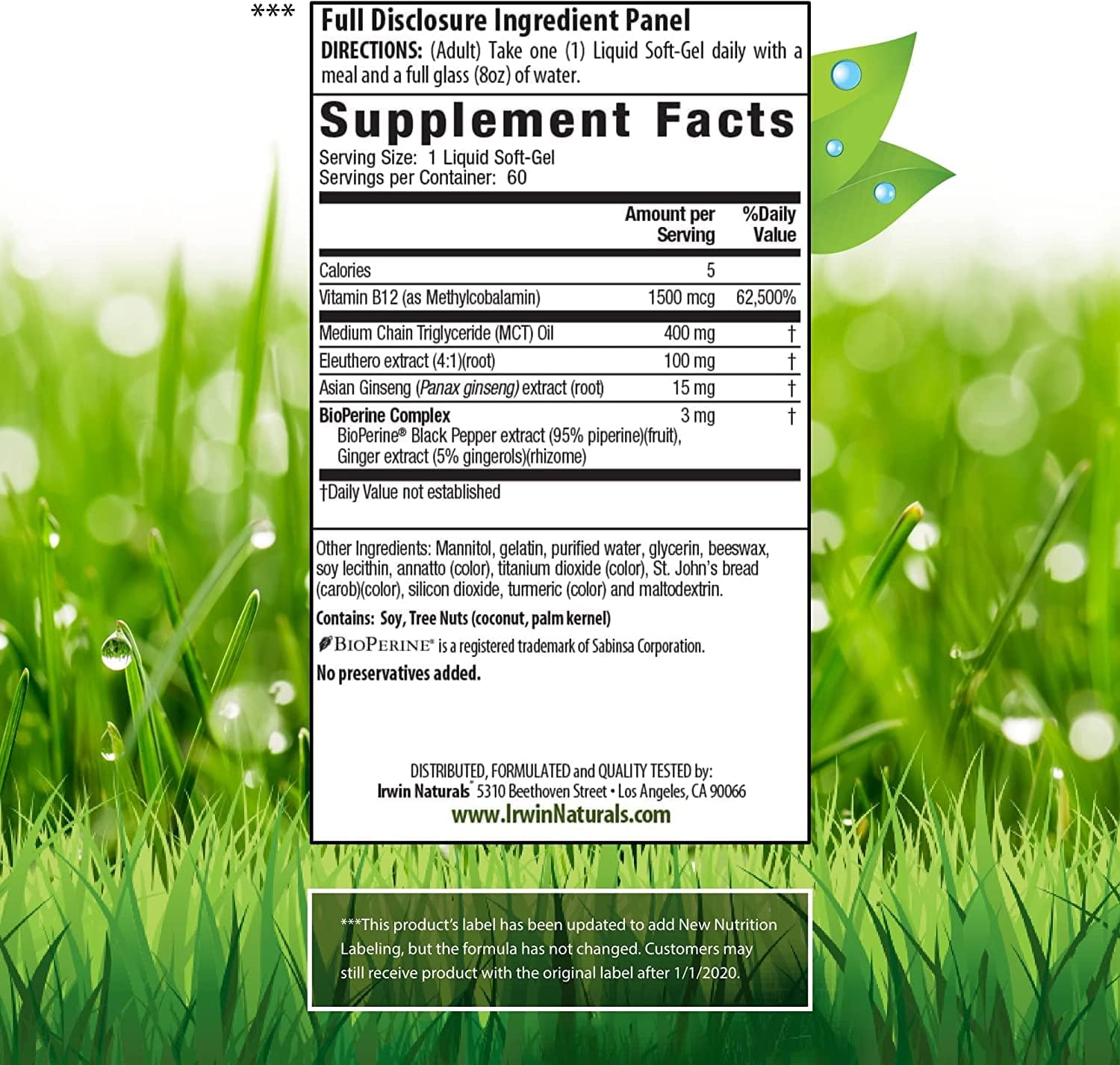 High Potency Irwin Naturals Mega B-12 Methylcobalamin Vitamin - Fast Absorption with MCT & Ginseng - Natural Energy Boost - 60 Softgels + Pill Case