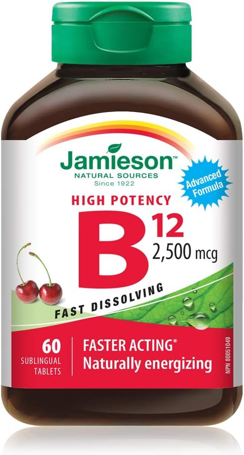 High Potency Jamieson Vitamin B12 2,500 mcg Methylcobalamin Sublingual Tablets - 60 Count