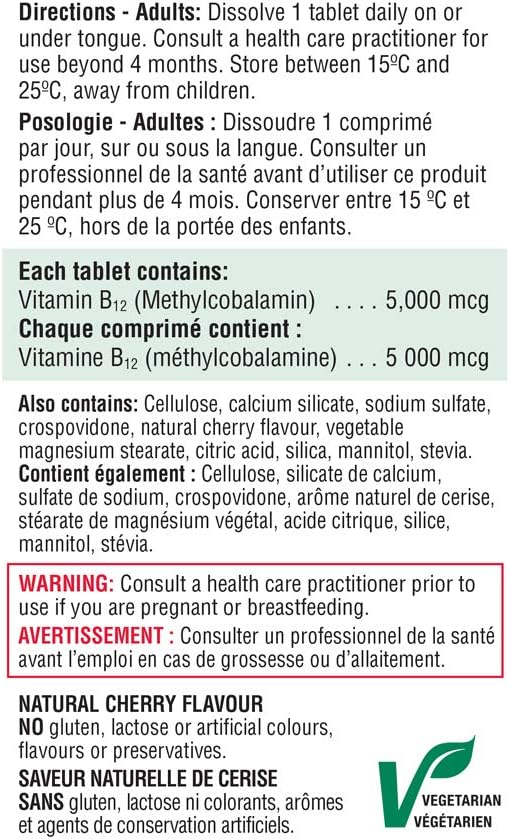 High Potency Jamieson Vitamin B12 5,000 mcg Tablets, 45 Count