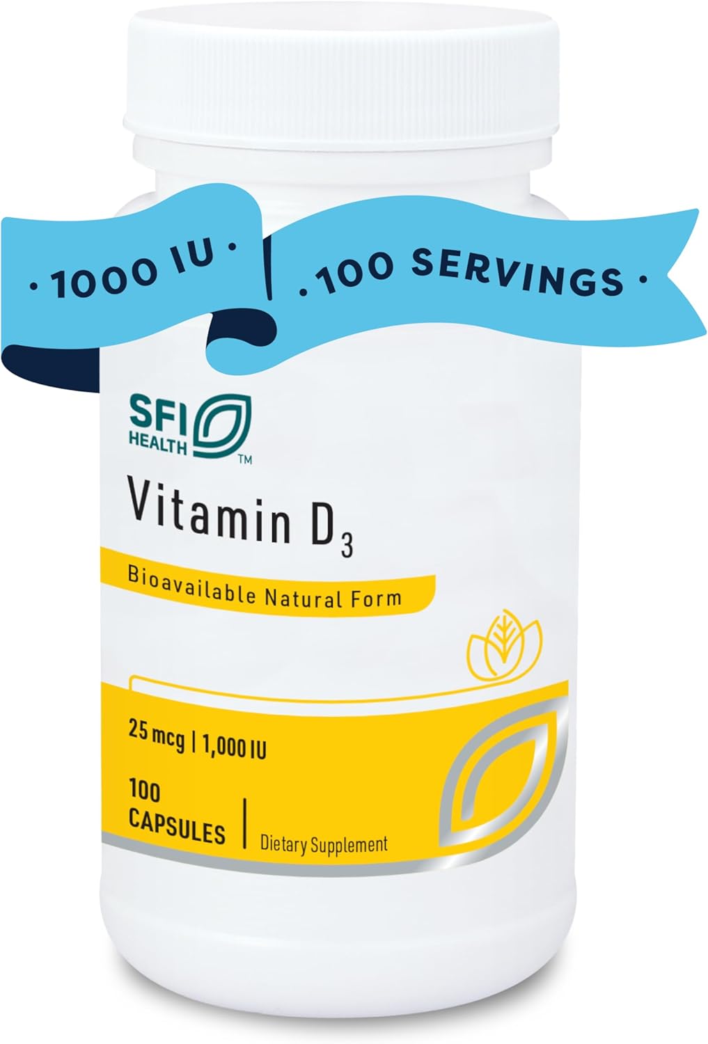 High Potency Klaire Labs Vitamin D3 1000 IU Capsules for Bone & Immune Support - Hypoallergenic Formula with 25mcg