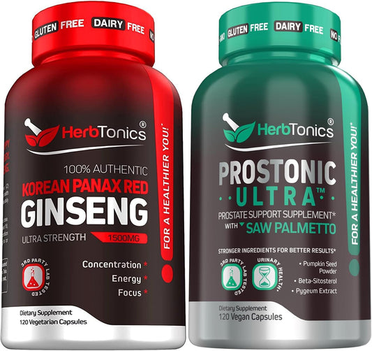High Potency Korean Red Panax Ginseng Supplement for Energy, Performance, and Immune Support - Prostate Health for Men with Saw Palmetto & Pumpkin Seed Oil - 1500mg Ginseng for Men & Women
