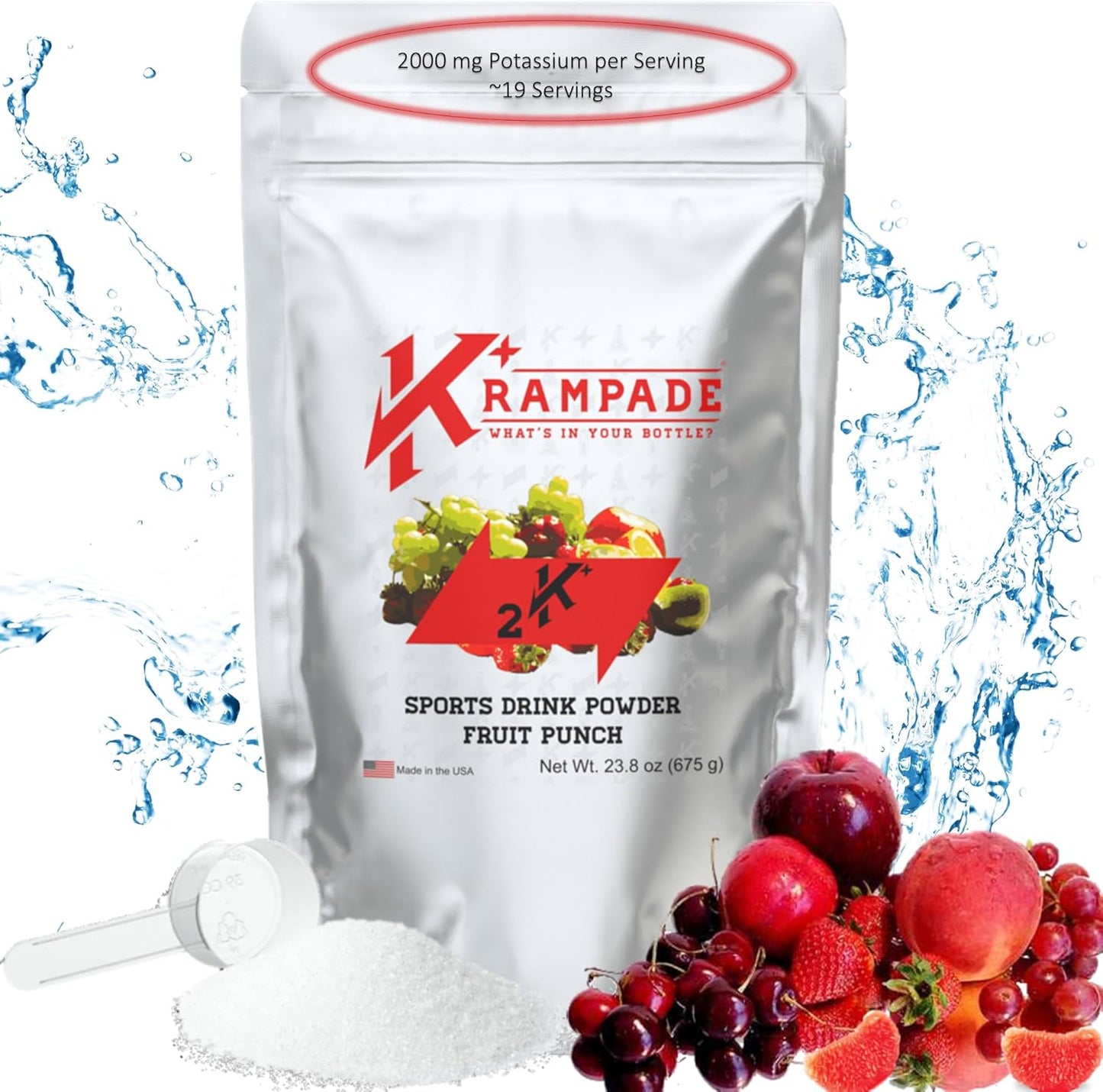 High-Potency Krampade Electrolyte Powder with 2000mg Potassium for Cramp Relief and Hydration Boost
