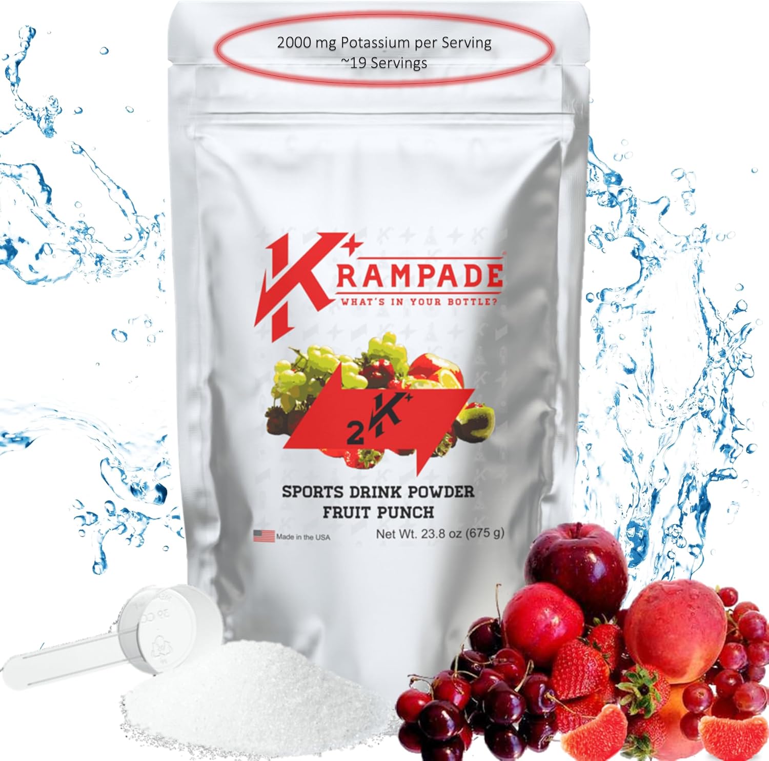 High-Potency Krampade Electrolyte Powder with 2000mg Potassium for Cramp Relief and Hydration Boost