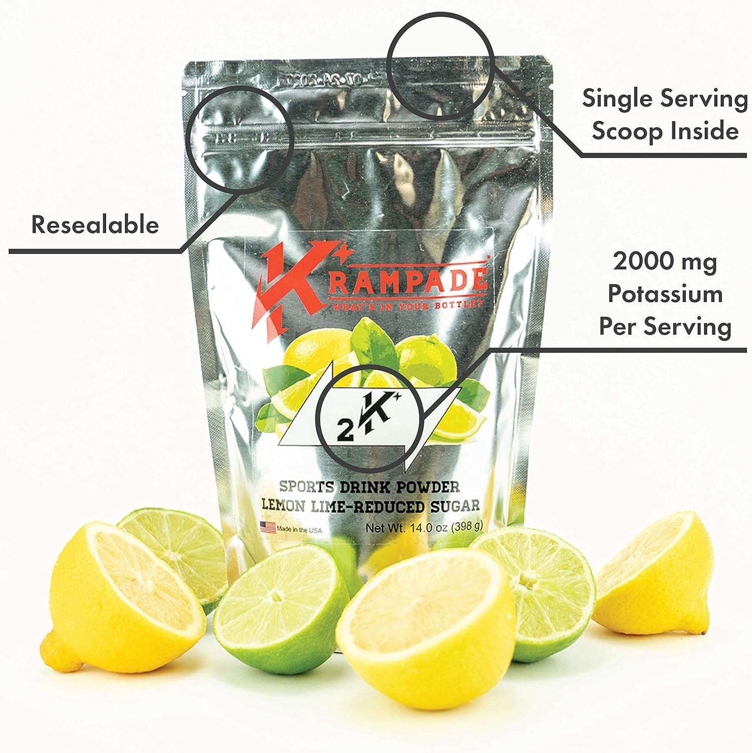 High Potency Krampade Electrolyte Powder with 2000mg of Potassium - Double the K+ Content of Coconut Water for Cramp Relief and Hydration