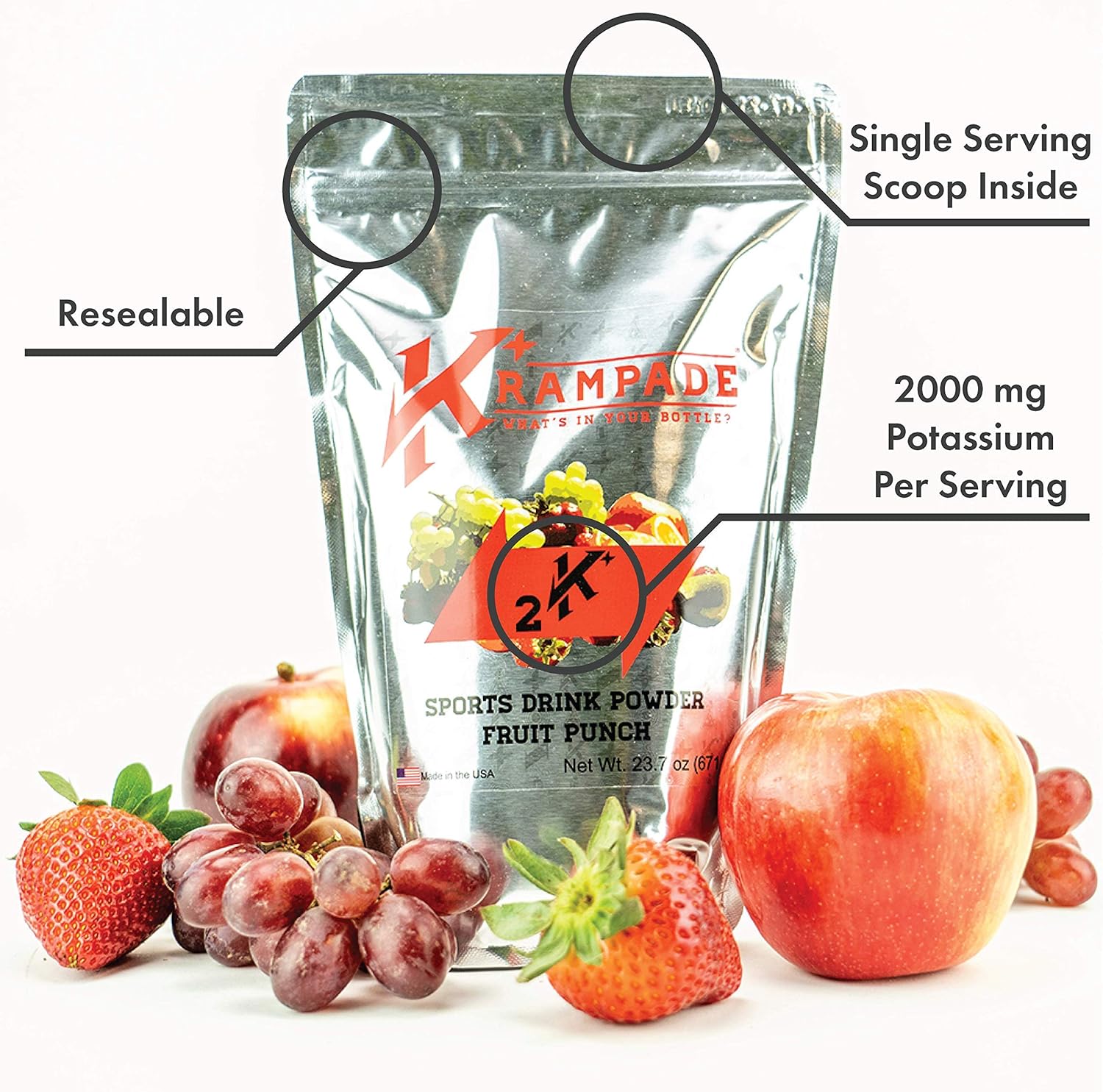 High-Potency Krampade Electrolyte Powder with 2000mg Potassium for Cramp Relief and Hydration Boost